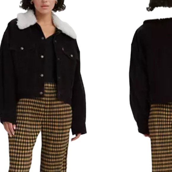 New Levi's 90'S Sherpa Trucker Midweight Black Corduroy Denim Jacket  Sz X-Large - Picture 3 of 9